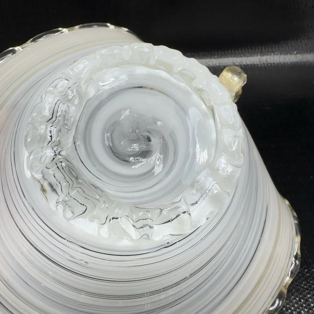 Venetian Art Glass Dish Bowl W Handles Hand Blown Italian Glass Gold White Swirl